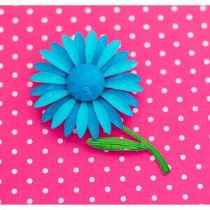 Vintage Vibrant Blue White Sunflower Brooch - P23